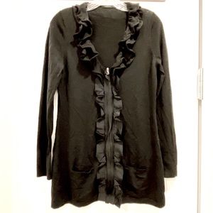 Elie Tahari black knit zip top w silk frill